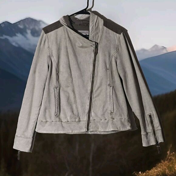 Marrakech By Anthropologie Moto Jacket Womens Beige French Terry Taupe Sz Large - Picture 1 of 14
